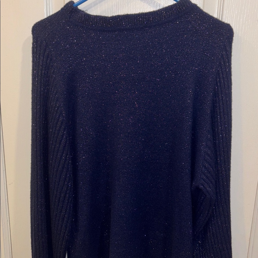 Nanette Lepore Midnight Blue Knit Top METALLIC THREADING THROUGHOUT
PUFF L/S